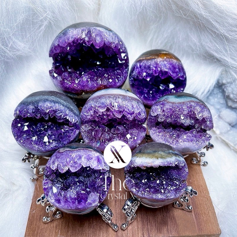 Amethyst Cluster Smiley Face Sphere With Stand