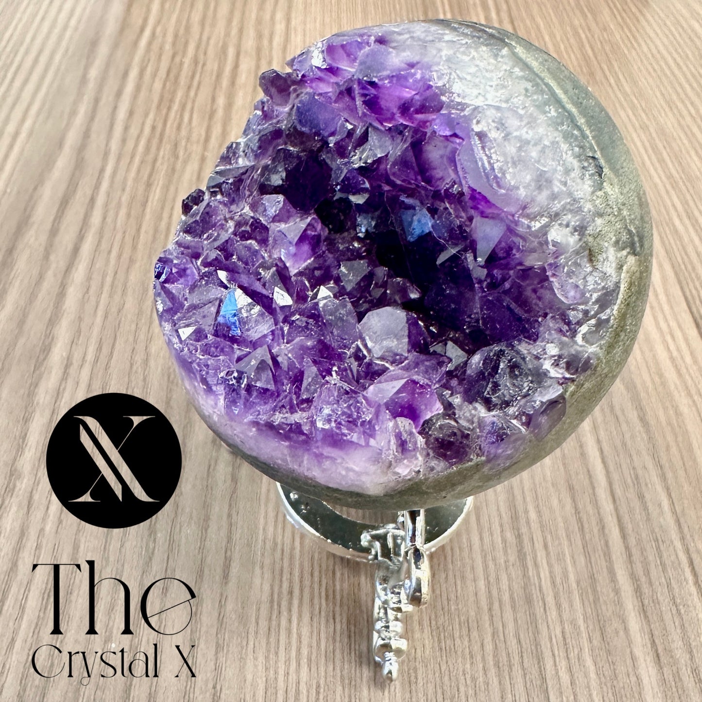 Amethyst Cluster Smiley Face Sphere With Stand