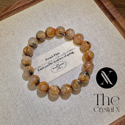 Hematite Golden Rutilated Quartz Crystal Bracelet - 10mm Beads