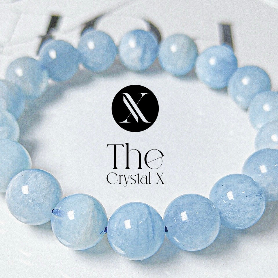 Blue Aquamarine Gem Stone Bracelet - 10mm Beads