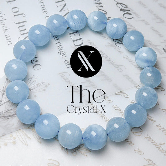 Blue Aquamarine Gem Stone Bracelet - 10mm Beads