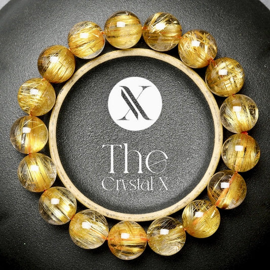 Gold Rutilated Quartz Crystal Bracelet - 16mm Beads