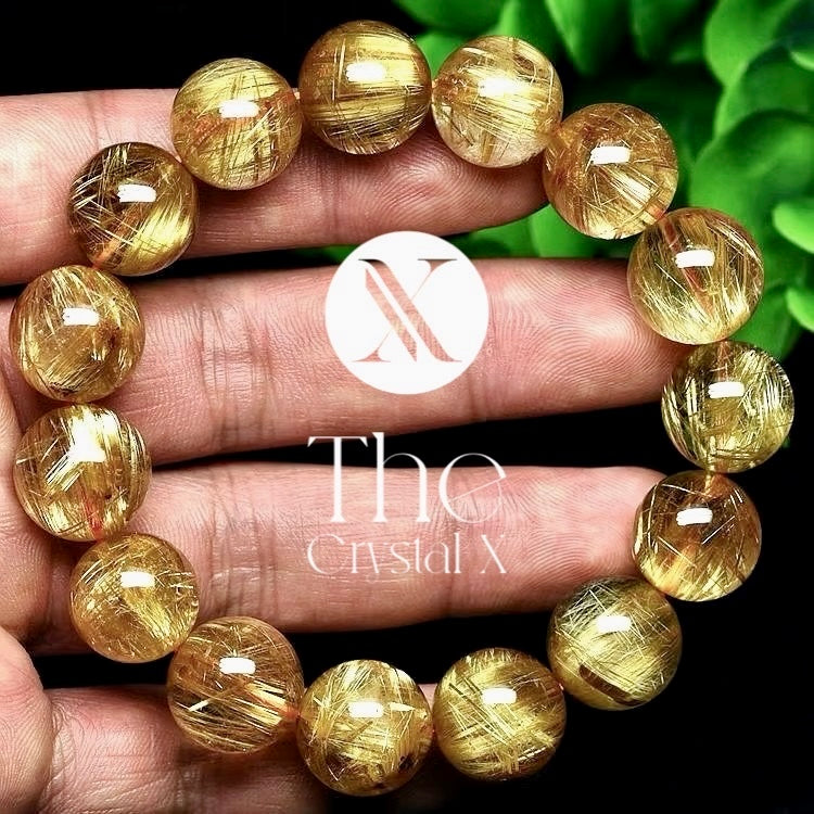 Gold Rutilated Quartz Crystal Bracelet - 16mm Beads