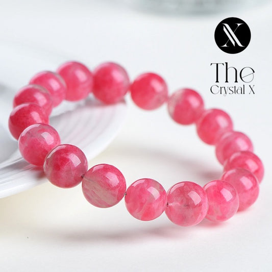 Cherry Blossom Sakura Rain Pink Rhodonite Quartz Bracelet - 12mm Beads