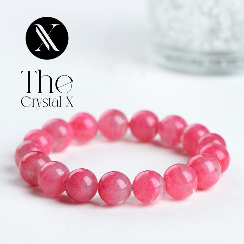 Cherry Blossom Sakura Rain Pink Rhodonite Quartz Bracelet - 12mm Beads