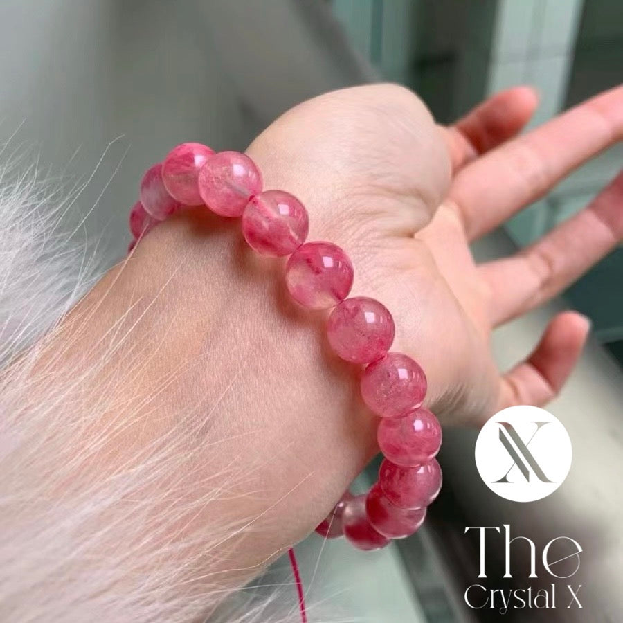 Sakura Rain Cherry Blossom Icy Pink Rhodonite Quartz Bracelet - 10mm Beads