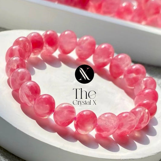 Sakura Rain Cherry Blossom Icy Pink Rhodonite Quartz Bracelet - 10mm Beads